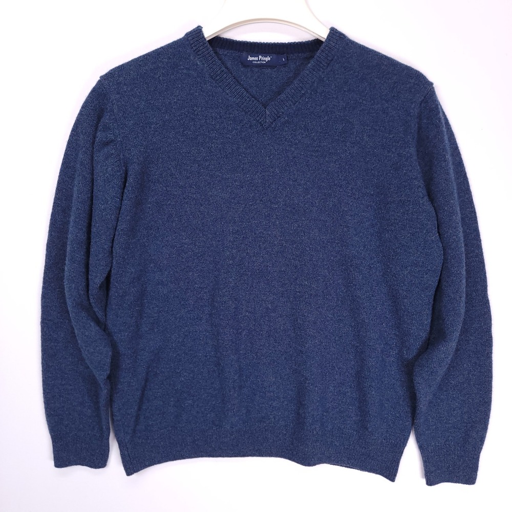 James Pringle Collection Mens V-Neck Sweater Blue Knit Size L Large
